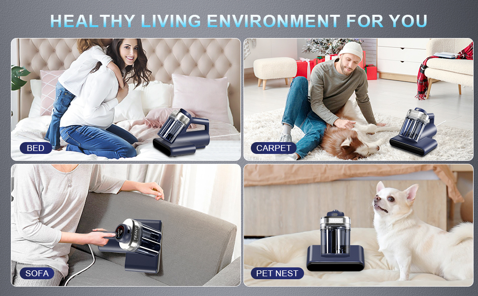 Teant Mattress Vacuum Bed Vacuum Cleaner with 253.7nm UV-C Light, Hyper Helix Motor with 16kPa Strong Suction & 33000 RPM/Min Tapping, HEPA Filter, 149℉ Heat & Ultrasonic & Anion for Bed and Pet. detail 9