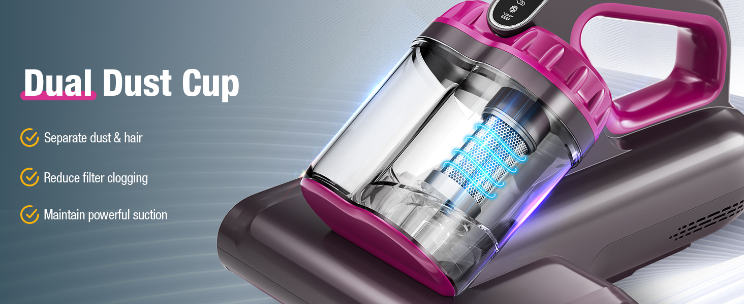 BYHUME Mattress Vacuum Cleaner, 17Kpa Bed Vacuum Cleaner, 273nm UV-C Light & Ultrasonic 145°F Heating, 80000 RPM/Min Brushroll Rotation, Wide Suction Port for Pillows Cribs Sofa, Black Corded detail 7