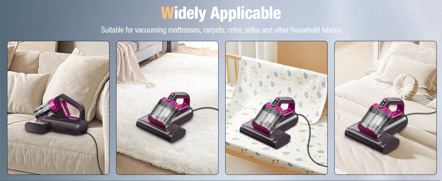 BYHUME Mattress Vacuum Cleaner, 17Kpa Bed Vacuum Cleaner, 273nm UV-C Light & Ultrasonic 145°F Heating, 80000 RPM/Min Brushroll Rotation, Wide Suction Port for Pillows Cribs Sofa, Black Corded detail 13