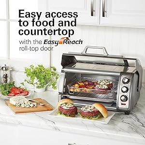 Hamilton Beach Air Fryer Toaster Oven Combo with Large Capacity, Fits 6 Slices or 12" Pizza, 4 Cooking Functions for Convection, Bake, Broil, Roll-Top Door, Easy Reach Sure-Crisp, Stainless Steel detail 5