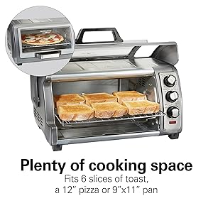 Hamilton Beach Air Fryer Toaster Oven Combo with Large Capacity, Fits 6 Slices or 12" Pizza, 4 Cooking Functions for Convection, Bake, Broil, Roll-Top Door, Easy Reach Sure-Crisp, Stainless Steel detail 6