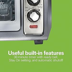 Hamilton Beach Air Fryer Toaster Oven Combo with Large Capacity, Fits 6 Slices or 12" Pizza, 4 Cooking Functions for Convection, Bake, Broil, Roll-Top Door, Easy Reach Sure-Crisp, Stainless Steel detail 9