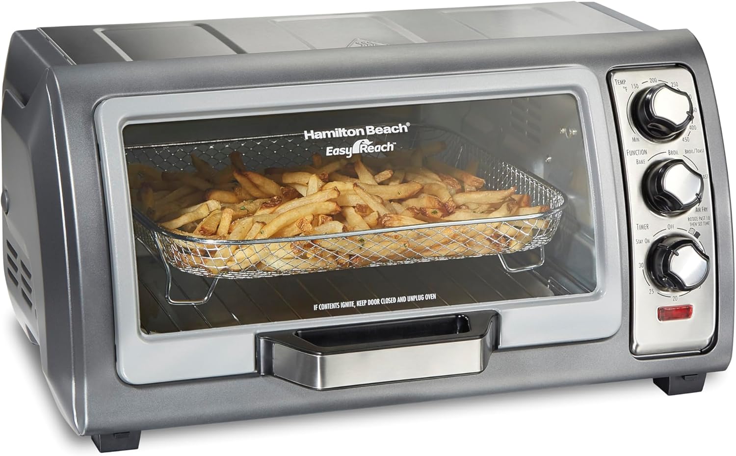 Hamilton Beach Air Fryer Toaster Oven Combo with Large Capacity, Fits 6 Slices or 12" Pizza, 4 Cooking Functions for Convection, Bake, Broil, Roll-Top Door, Easy Reach Sure-Crisp, Stainless Steel detail 10