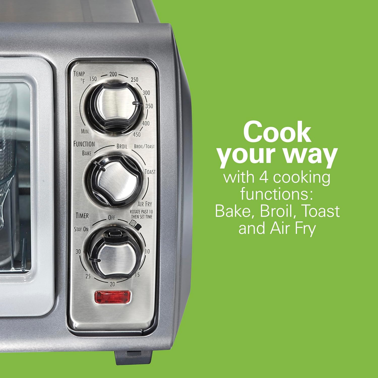 Hamilton Beach Air Fryer Toaster Oven Combo with Large Capacity, Fits 6 Slices or 12" Pizza, 4 Cooking Functions for Convection, Bake, Broil, Roll-Top Door, Easy Reach Sure-Crisp, Stainless Steel detail 15