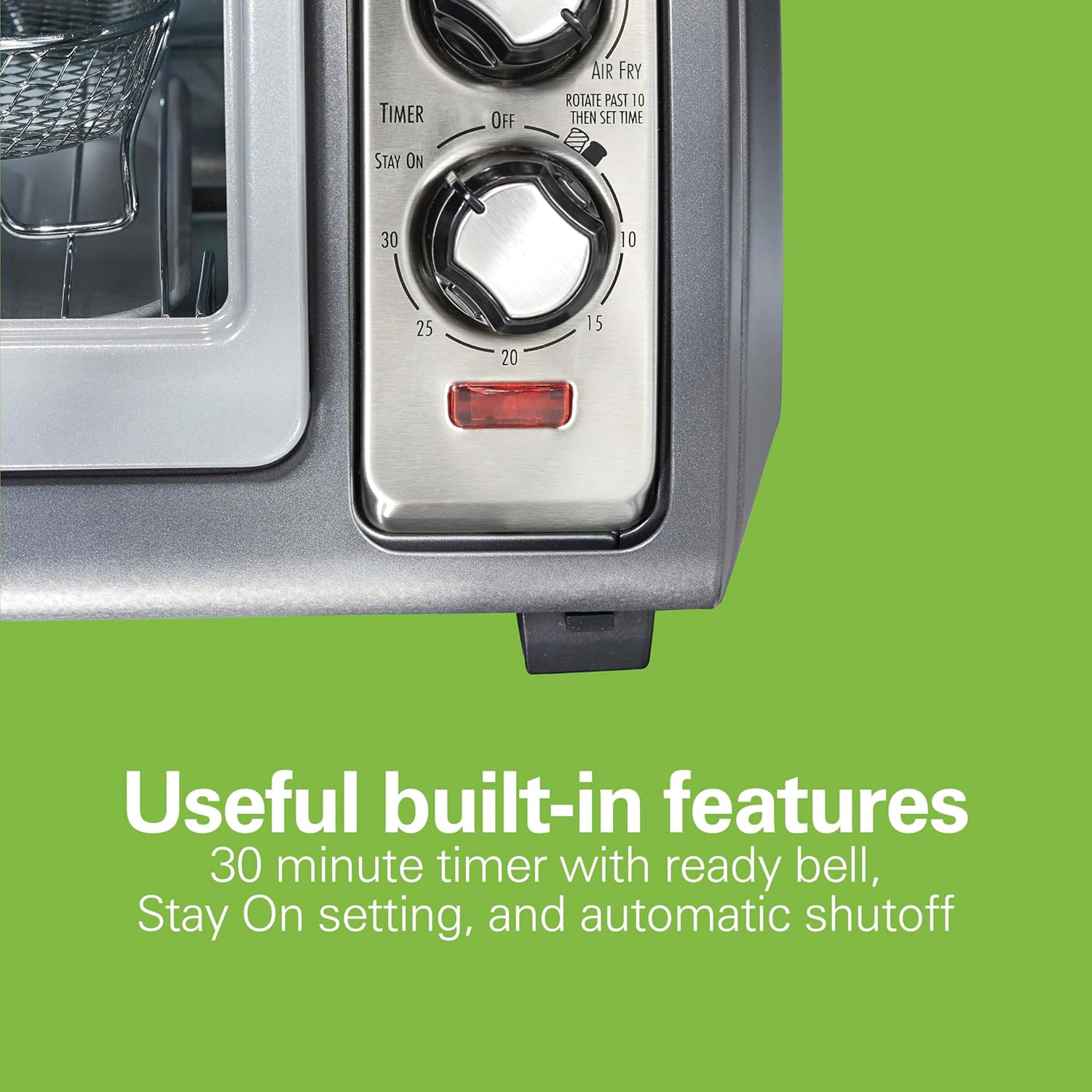 Hamilton Beach Air Fryer Toaster Oven Combo with Large Capacity, Fits 6 Slices or 12" Pizza, 4 Cooking Functions for Convection, Bake, Broil, Roll-Top Door, Easy Reach Sure-Crisp, Stainless Steel detail 17