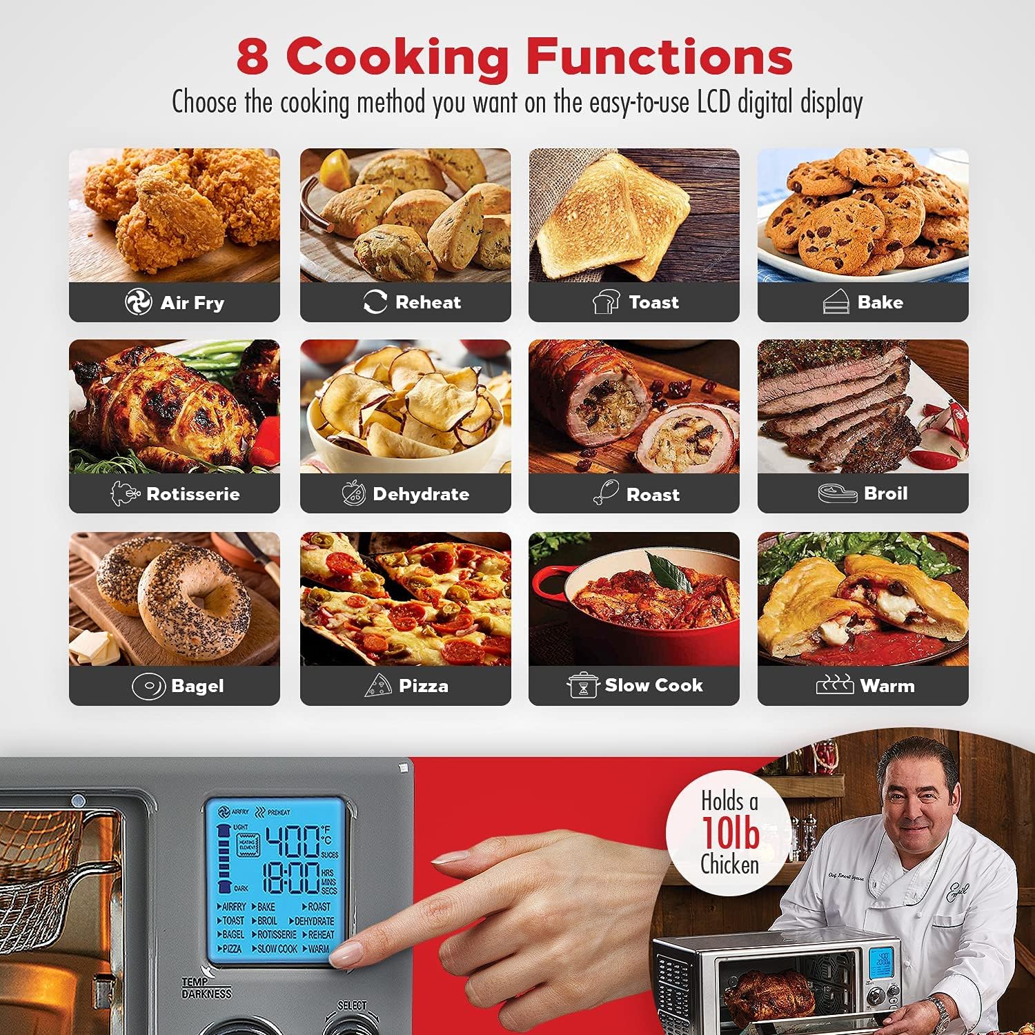 Emeril Lagasse Everyday 360 Stainless Steel Air Fryer, 360° Quick Cook Technology, XL capacity, 9-in-1, 12 Pre-Set Cooking Functions including Bake, Rotisserie, Broil, Pizza, Slow Cook, Toaster detail 9