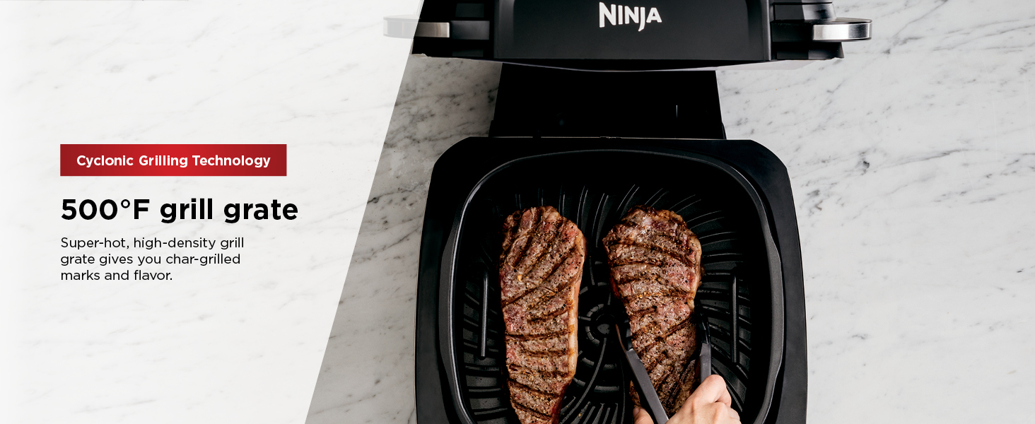 Ninja | Indoor Grill | Foodi | 5-in-1 (Grill, Air Fry, Roast, Bake, and Dehydrate | Fits up to 3lb Roast | Smoke Control System and Dishwasher Safe Parts| Black/Grey | AG301 detail 1