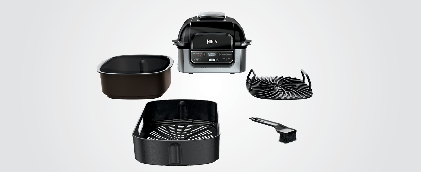Ninja | Indoor Grill | Foodi | 5-in-1 (Grill, Air Fry, Roast, Bake, and Dehydrate | Fits up to 3lb Roast | Smoke Control System and Dishwasher Safe Parts| Black/Grey | AG301 detail 10