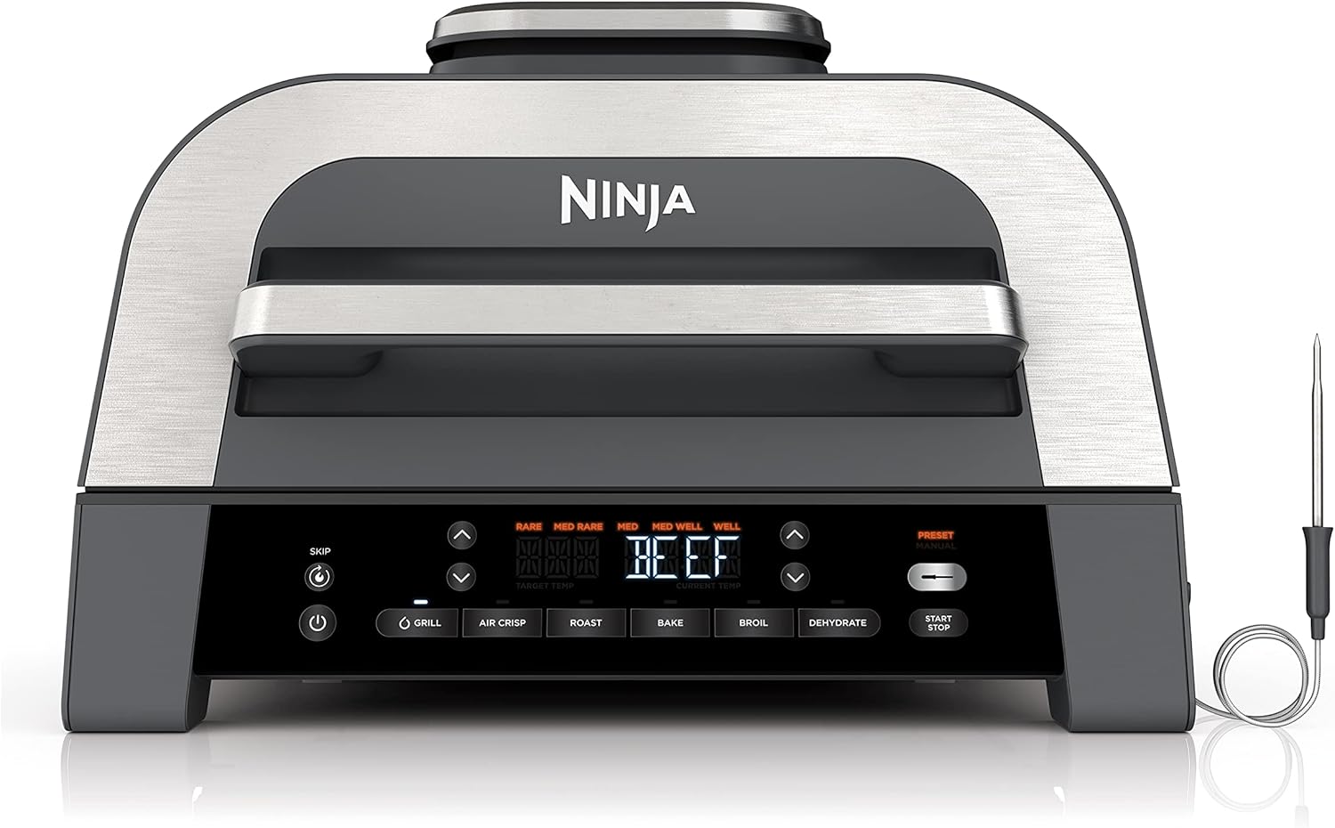 Ninja | Indoor Grill | Foodi | 5-in-1 (Grill, Air Fry, Roast, Bake, and Dehydrate | Fits up to 3lb Roast | Smoke Control System and Dishwasher Safe Parts| Black/Grey | AG301 detail 14