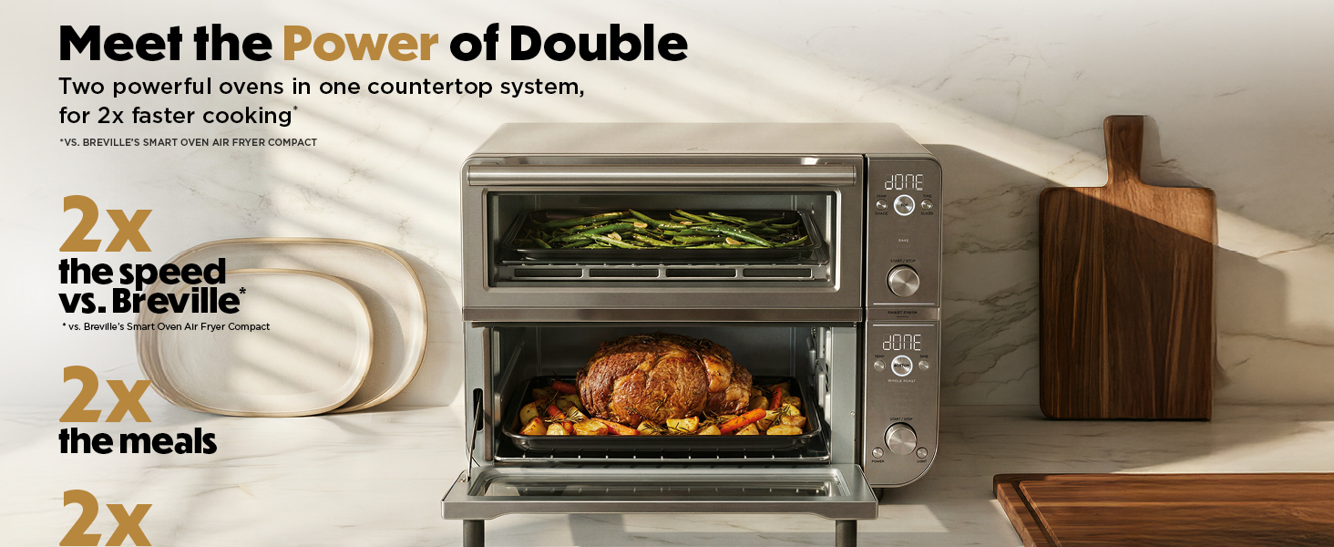 Ninja Double Oven Pro Smart XL Countertop Oven & Air Fryer | 30.2 Qt Capacity | 12-in-1 with Smart Finish & DualZone Tech to Cook 2 Meals at Once | Fits up to 4.5lb Chicken | Stainless Steel | DCT801 detail 2