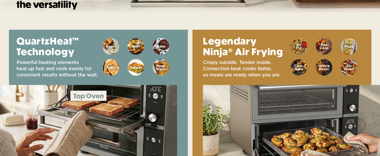 Ninja Double Oven Pro Smart XL Countertop Oven & Air Fryer | 30.2 Qt Capacity | 12-in-1 with Smart Finish & DualZone Tech to Cook 2 Meals at Once | Fits up to 4.5lb Chicken | Stainless Steel | DCT801 detail 3
