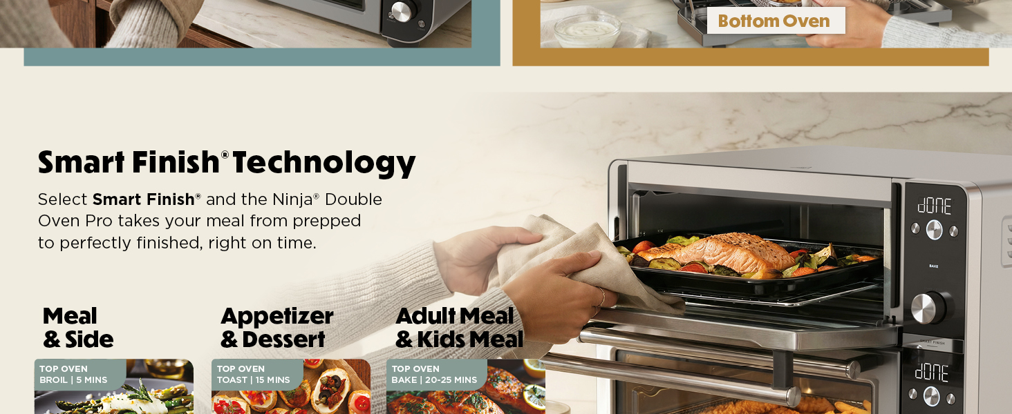 Ninja Double Oven Pro Smart XL Countertop Oven & Air Fryer | 30.2 Qt Capacity | 12-in-1 with Smart Finish & DualZone Tech to Cook 2 Meals at Once | Fits up to 4.5lb Chicken | Stainless Steel | DCT801 detail 4