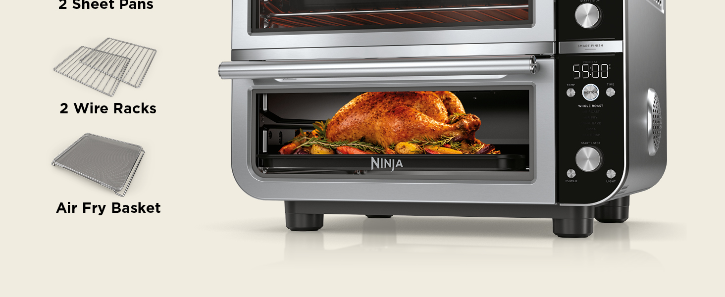 Ninja Double Oven Pro Smart XL Countertop Oven & Air Fryer | 30.2 Qt Capacity | 12-in-1 with Smart Finish & DualZone Tech to Cook 2 Meals at Once | Fits up to 4.5lb Chicken | Stainless Steel | DCT801 detail 6