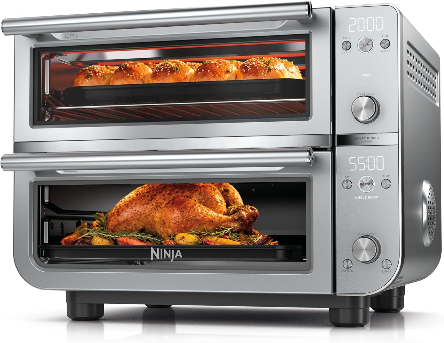Ninja Double Oven Pro Smart XL Countertop Oven & Air Fryer | 30.2 Qt Capacity | 12-in-1 with Smart Finish & DualZone Tech to Cook 2 Meals at Once | Fits up to 4.5lb Chicken | Stainless Steel | DCT801 detail 7