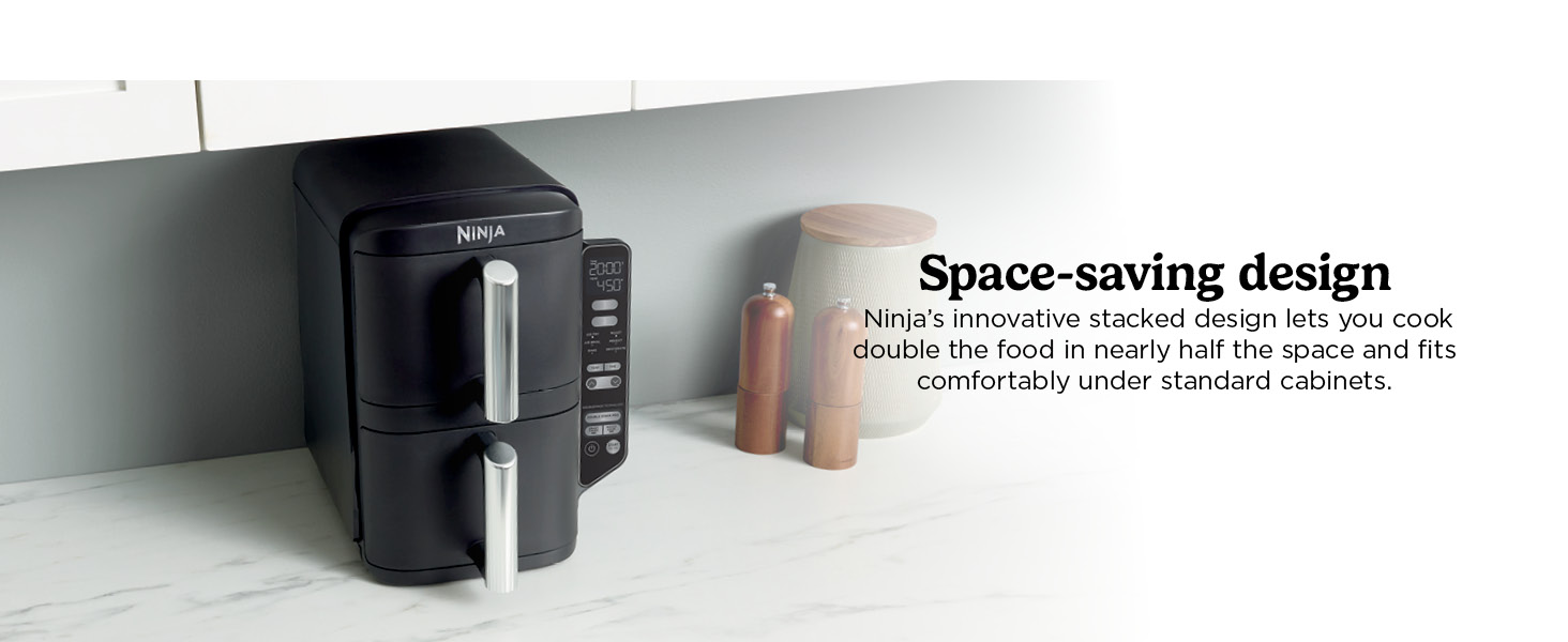 Ninja Air Fryer, 8 QT DoubleStack 2-Basket, Space Saving Design, Cooks 2lb Chicken Wings, Feeds up to 6 People, 6-in1 Air Fryer, Roast, Bake & More, Easy to Clean, Dishwasher Safe Parts, Black, SL201 detail 1