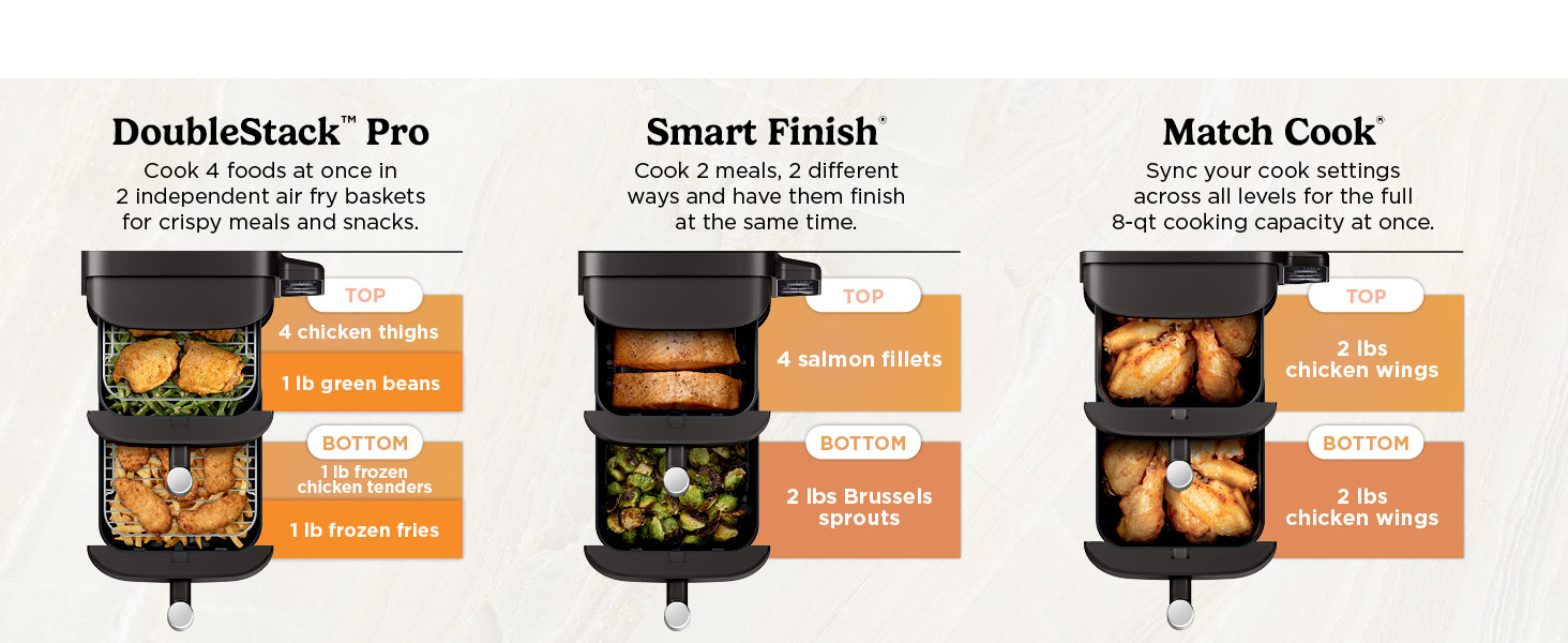 Ninja Air Fryer, 8 QT DoubleStack 2-Basket, Space Saving Design, Cooks 2lb Chicken Wings, Feeds up to 6 People, 6-in1 Air Fryer, Roast, Bake & More, Easy to Clean, Dishwasher Safe Parts, Black, SL201 detail 4