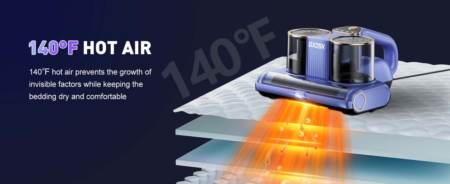 Mattress Vacuum Cleaner, 16kPa Bed Vacuum Cleaner with 253.7nm UV-C Light, Ultrasonic & 140℉ Heating, Dual Cup & Widen Suction Port Handheld Vacuums for Bed, Sofa, Couch, Crib (500W, Corded) detail 5