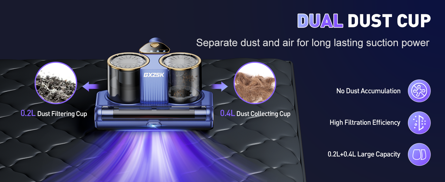 Mattress Vacuum Cleaner, 16kPa Bed Vacuum Cleaner with 253.7nm UV-C Light, Ultrasonic & 140℉ Heating, Dual Cup & Widen Suction Port Handheld Vacuums for Bed, Sofa, Couch, Crib (500W, Corded) detail 9