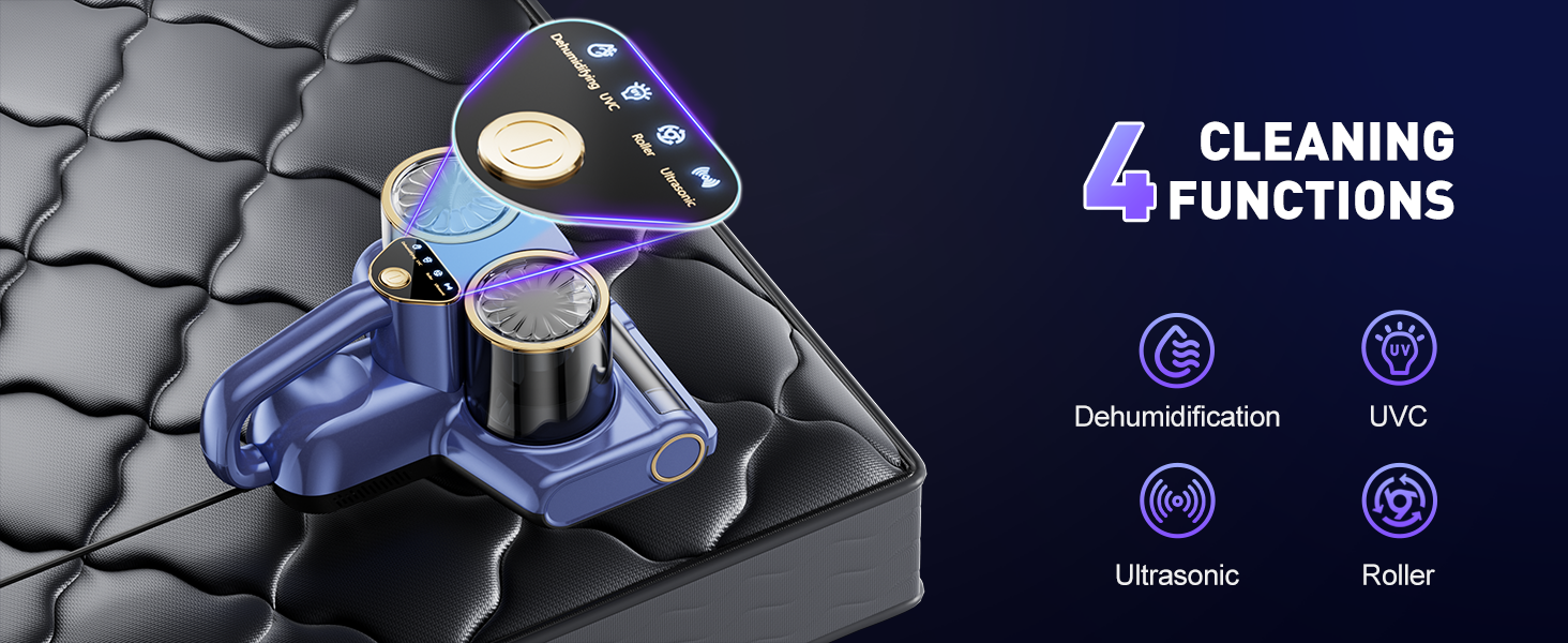 Mattress Vacuum Cleaner, 16kPa Bed Vacuum Cleaner with 253.7nm UV-C Light, Ultrasonic & 140℉ Heating, Dual Cup & Widen Suction Port Handheld Vacuums for Bed, Sofa, Couch, Crib (500W, Corded) detail 11