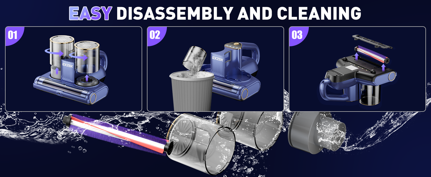 Mattress Vacuum Cleaner, 16kPa Bed Vacuum Cleaner with 253.7nm UV-C Light, Ultrasonic & 140℉ Heating, Dual Cup & Widen Suction Port Handheld Vacuums for Bed, Sofa, Couch, Crib (500W, Corded) detail 12