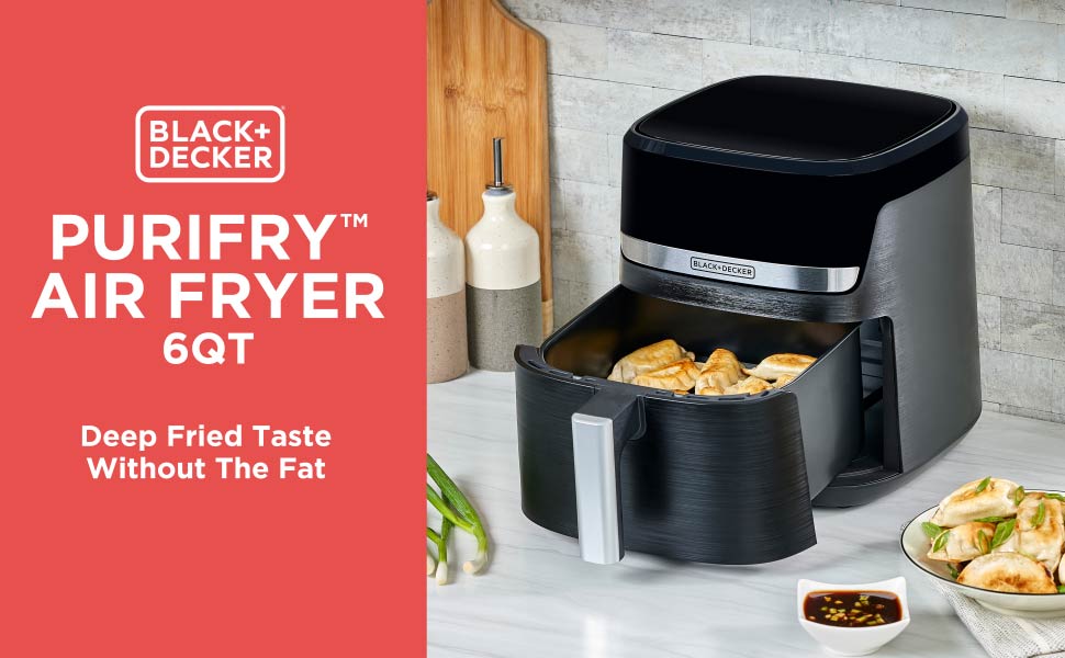 BLACK+DECKER Purifry 6QT Air Fryer, Crispy Deep Fried Taste without the Fat, Plus Bake, Dehydrate, and Keep Food Warm, Digital Touchscreen and Auto Shut-Off detail 1