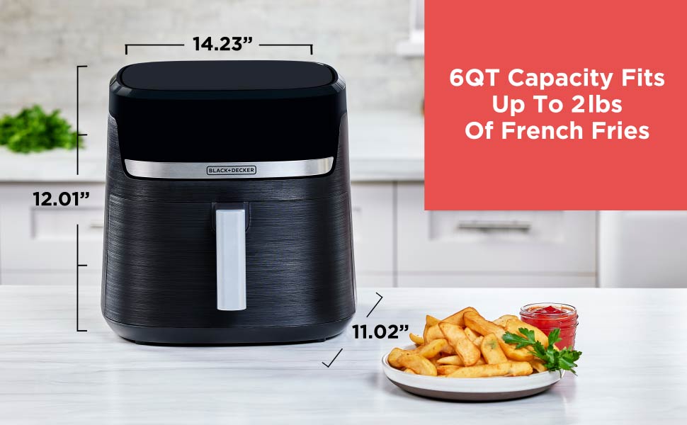 BLACK+DECKER Purifry 6QT Air Fryer, Crispy Deep Fried Taste without the Fat, Plus Bake, Dehydrate, and Keep Food Warm, Digital Touchscreen and Auto Shut-Off detail 2