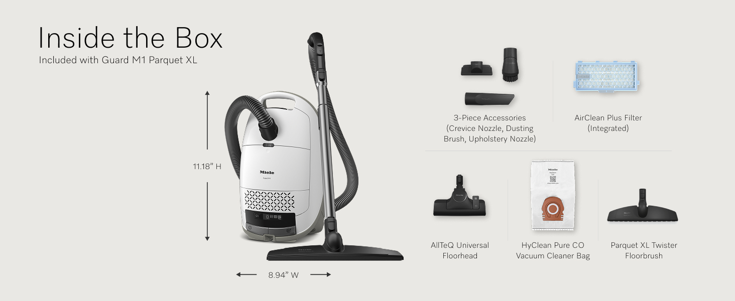 NEW Miele Guard M1 Parquet XL Hard Floor Bagged Canister Vacuum Cleaner with High Suction Power, Designed for Special Care of Hard Floors and Low-Pile Carpet, in Brilliant White detail 8