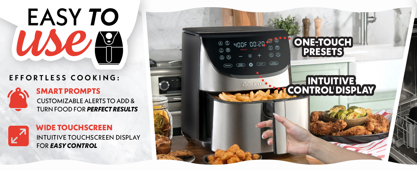Gourmia Air Fryer - 8 Qt Extra Large Capacity, FryForce360º, Digital Display with 12 Presets, Roast, Bake, Broil, Dehydrate, Dishwasher Safe Accessories, Stainless Steel detail 6
