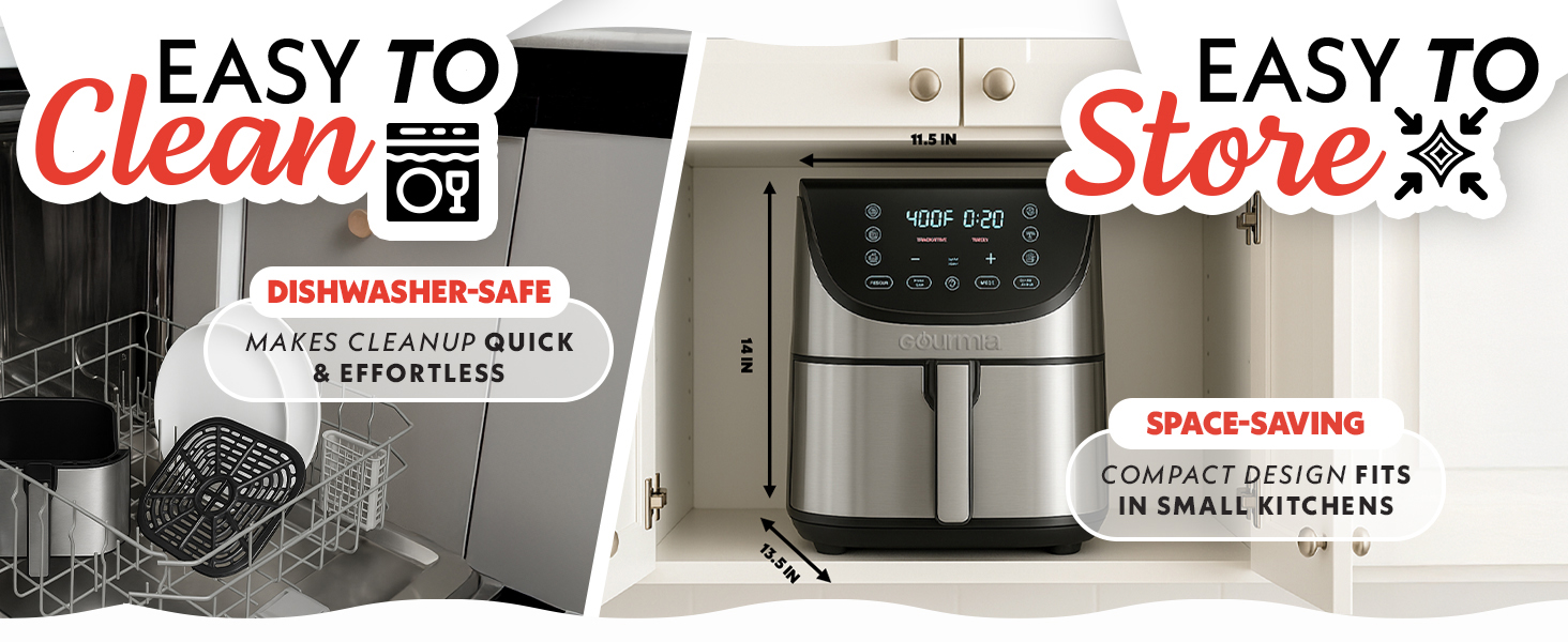 Gourmia Air Fryer - 8 Qt Extra Large Capacity, FryForce360º, Digital Display with 12 Presets, Roast, Bake, Broil, Dehydrate, Dishwasher Safe Accessories, Stainless Steel detail 7