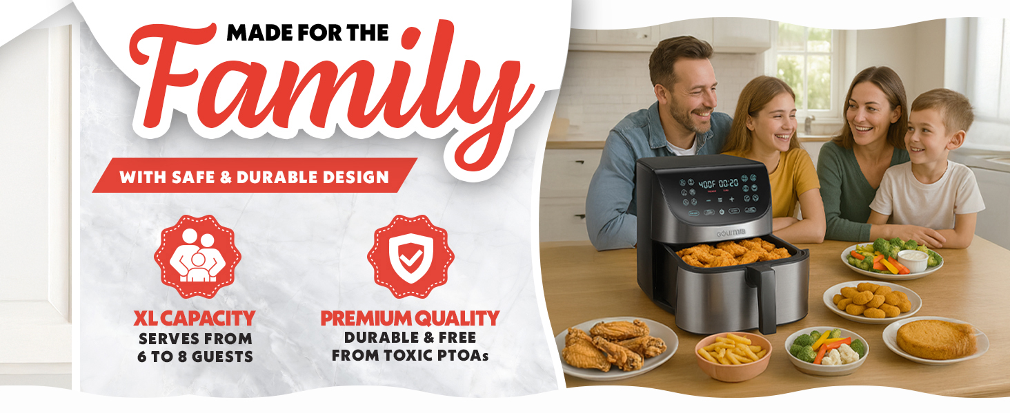 Gourmia Air Fryer - 8 Qt Extra Large Capacity, FryForce360º, Digital Display with 12 Presets, Roast, Bake, Broil, Dehydrate, Dishwasher Safe Accessories, Stainless Steel detail 8