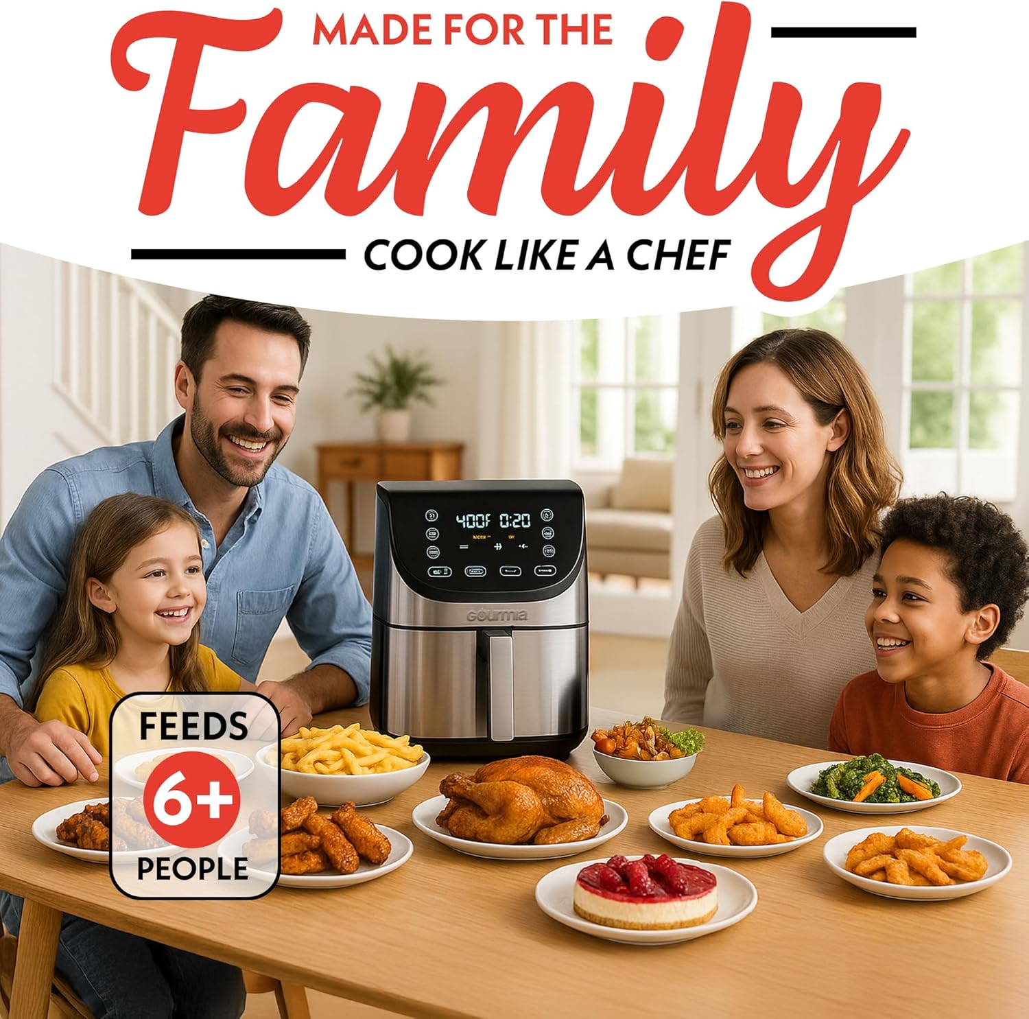 Gourmia Air Fryer - 8 Qt Extra Large Capacity, FryForce360º, Digital Display with 12 Presets, Roast, Bake, Broil, Dehydrate, Dishwasher Safe Accessories, Stainless Steel detail 18