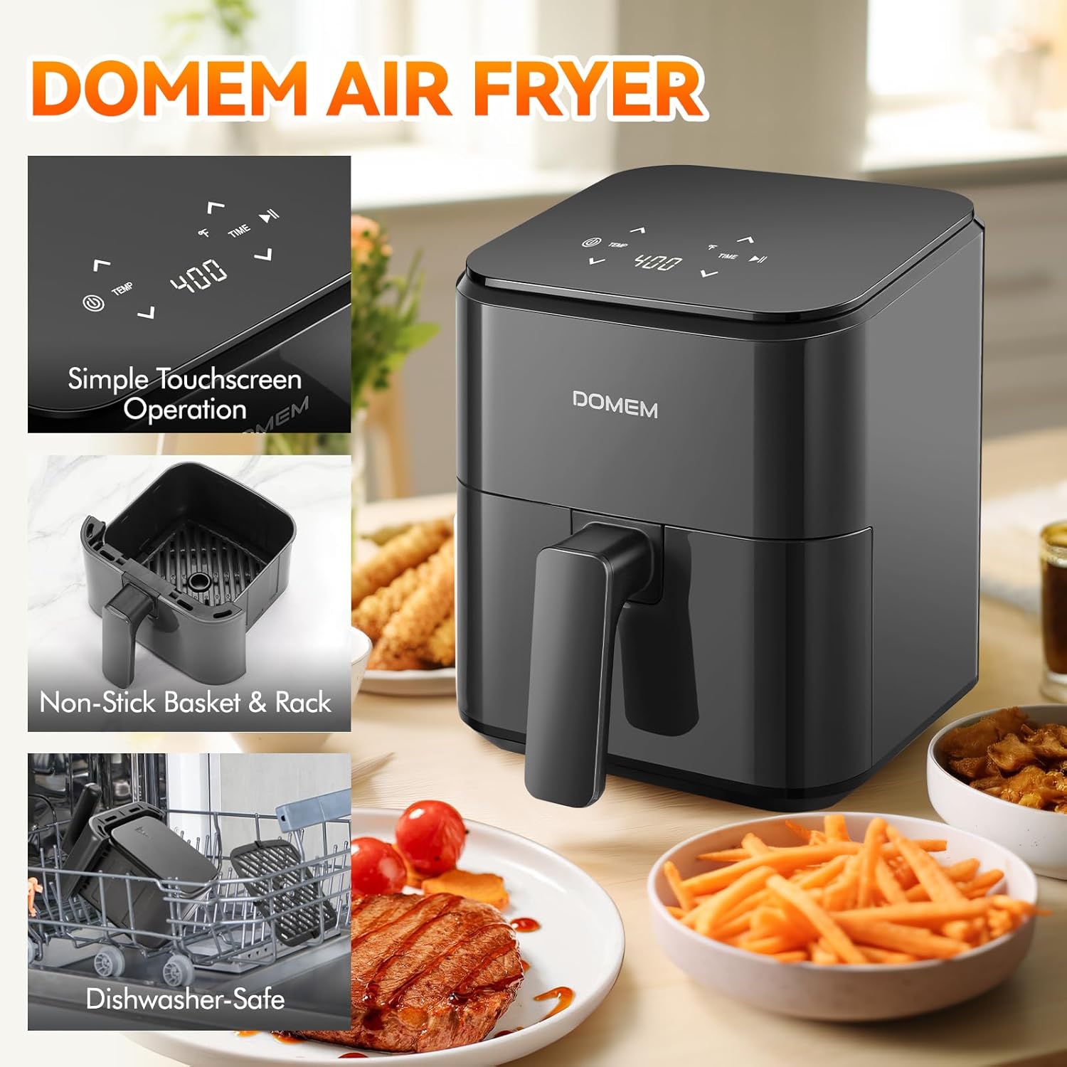 3 Qt Compact Air Fryer with Non-Stick Basket and Rack, User Friendly Simple Touchscreen, Cook in Simple Steps, Low-Oil Cooking Small Air Fryer, Space Saving Cooker detail 7
