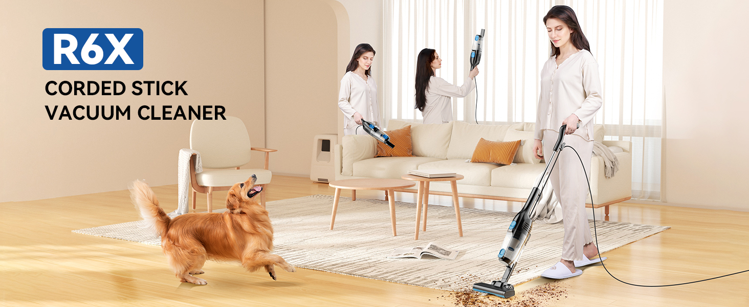 Vazone R6X Corded Stick Vacuum Cleaners for Home, 20Kpa Powerful Suction Stick Vacuum with 16Ft Cord, 2 in 1 Lightweight Handheld Vacuum Cleaner for Hardwood Floor Pet Hair detail 1