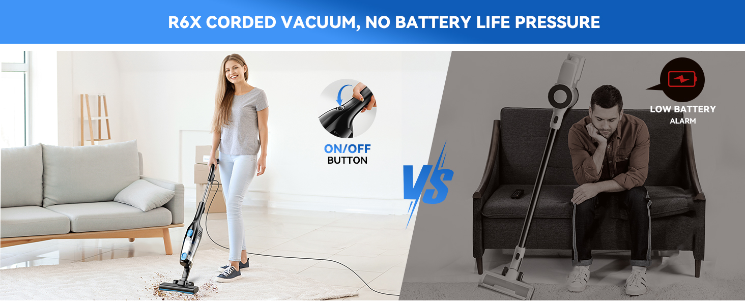 Vazone R6X Corded Stick Vacuum Cleaners for Home, 20Kpa Powerful Suction Stick Vacuum with 16Ft Cord, 2 in 1 Lightweight Handheld Vacuum Cleaner for Hardwood Floor Pet Hair detail 12