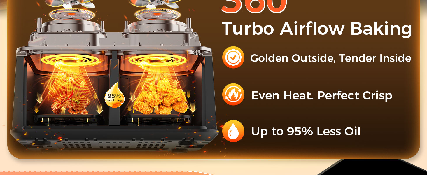 OSTBA 9.5QT Double Air Fryer, 1700W Dual Air Fryer with 2 Independent 4.25QT Stainless Steel Baskets, Digital Touchscreen, Sync Finish, 8 Presets, Auto Shutoff, Nonstick Dishwasher Safe detail 3