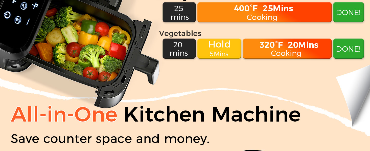 OSTBA 9.5QT Double Air Fryer, 1700W Dual Air Fryer with 2 Independent 4.25QT Stainless Steel Baskets, Digital Touchscreen, Sync Finish, 8 Presets, Auto Shutoff, Nonstick Dishwasher Safe detail 6