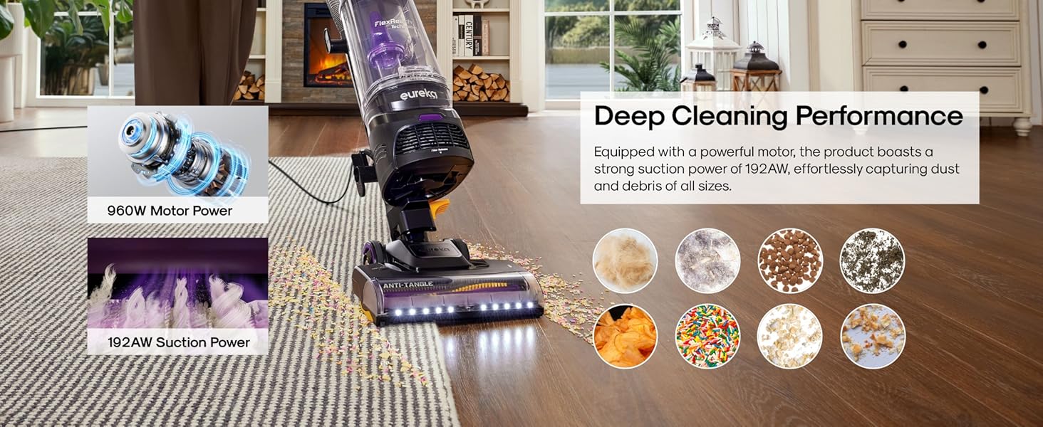 Eureka FlexReach Powerful Upright Vacuum Cleaner for Carpet and Hard Floor, Lift-Up Vacuum with Large Dust Cup, Anti-Tangle, NEU651PL, Purple detail 2