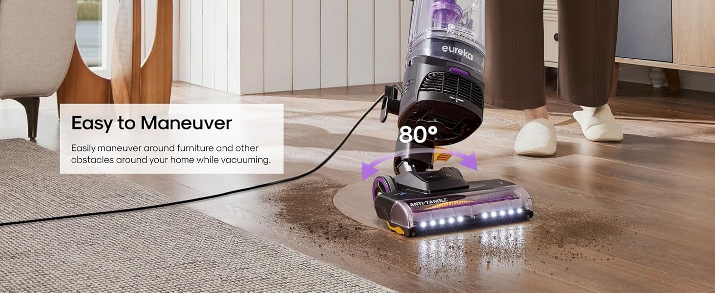 Eureka FlexReach Powerful Upright Vacuum Cleaner for Carpet and Hard Floor, Lift-Up Vacuum with Large Dust Cup, Anti-Tangle, NEU651PL, Purple detail 3