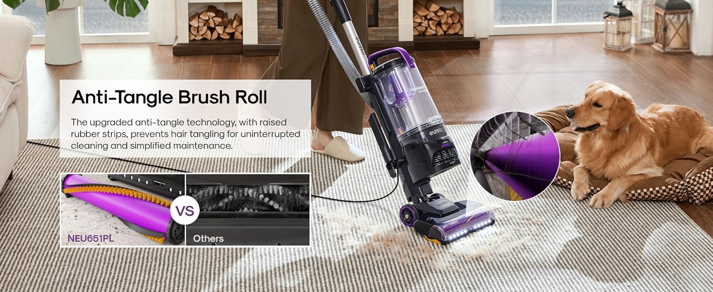 Eureka FlexReach Powerful Upright Vacuum Cleaner for Carpet and Hard Floor, Lift-Up Vacuum with Large Dust Cup, Anti-Tangle, NEU651PL, Purple detail 4