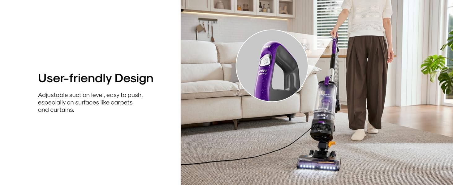 Eureka FlexReach Powerful Upright Vacuum Cleaner for Carpet and Hard Floor, Lift-Up Vacuum with Large Dust Cup, Anti-Tangle, NEU651PL, Purple detail 6