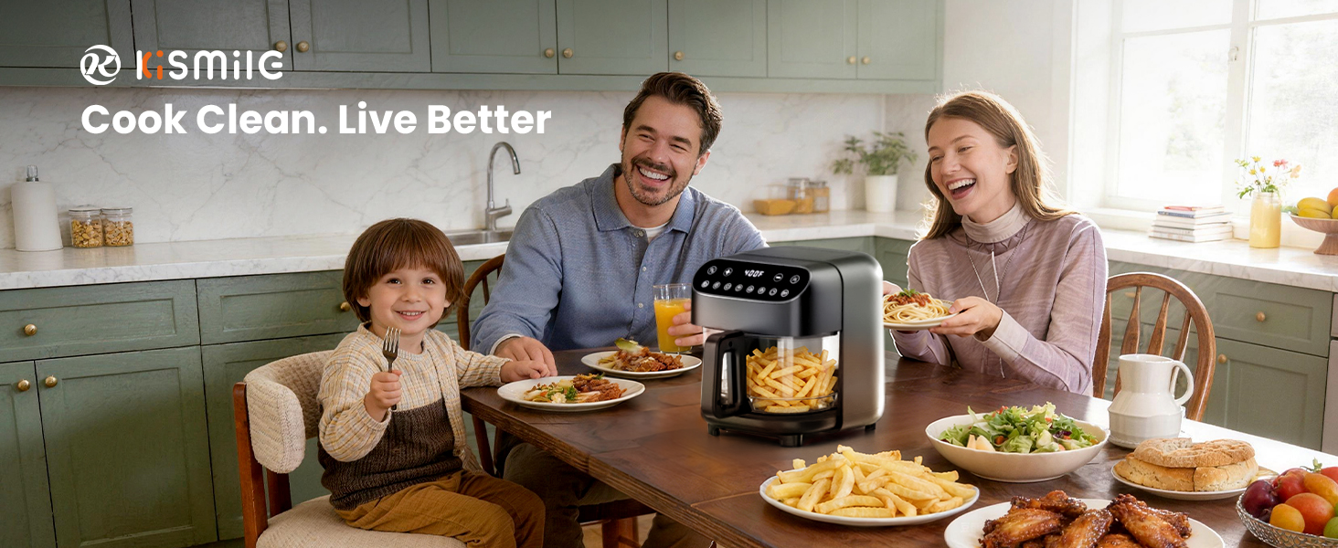 Kismile 5QT Glass Air Fryer, BPA-Free Non Toxic AirFryer with Digital Touch Control, 1500W Portable Airfryer, Dishwasher Safe Basket, Up to 400°F, Cooks with 95% Less Oil(Black) detail 1