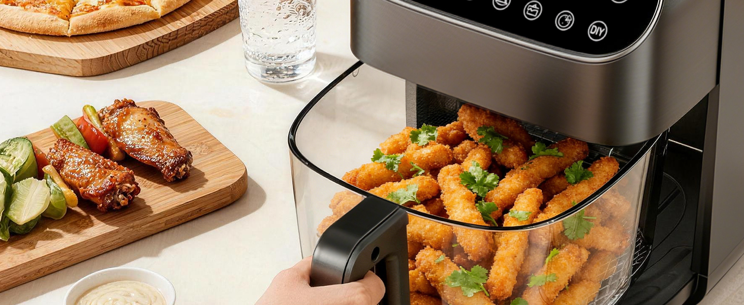 Kismile 5QT Glass Air Fryer, BPA-Free Non Toxic AirFryer with Digital Touch Control, 1500W Portable Airfryer, Dishwasher Safe Basket, Up to 400°F, Cooks with 95% Less Oil(Black) detail 6
