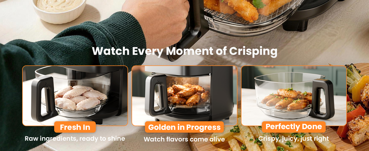 Kismile 5QT Glass Air Fryer, BPA-Free Non Toxic AirFryer with Digital Touch Control, 1500W Portable Airfryer, Dishwasher Safe Basket, Up to 400°F, Cooks with 95% Less Oil(Black) detail 7