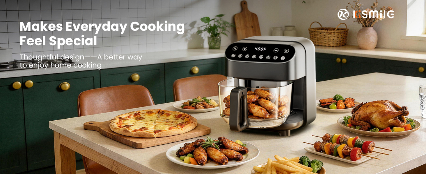 Kismile 5QT Glass Air Fryer, BPA-Free Non Toxic AirFryer with Digital Touch Control, 1500W Portable Airfryer, Dishwasher Safe Basket, Up to 400°F, Cooks with 95% Less Oil(Black) detail 12
