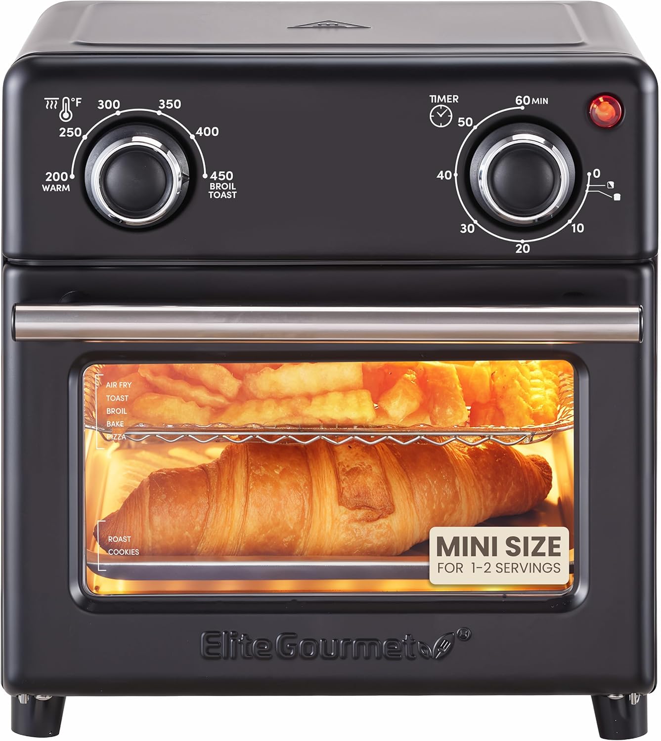 Elite Gourmet Compact 8.5Qt Air Fryer Oven - Mini Countertop Air Fryer with Adjustable Time & Temperature Controls, 800W, Includes Air Fry Basket, Bake Pan & Recipes, Stainless Steel detail 9