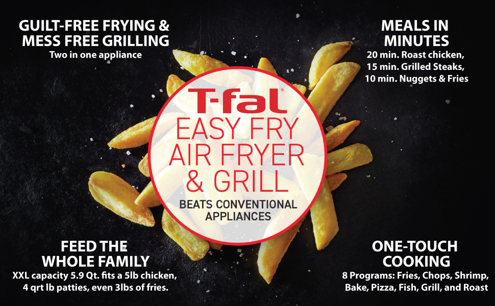 T-fal Easy Fry XXL Air Fryer & Grill Combo with One-Touch Screen, 8 Preset Programs, 5.9 quarts, Black & Stainless Steel detail 3