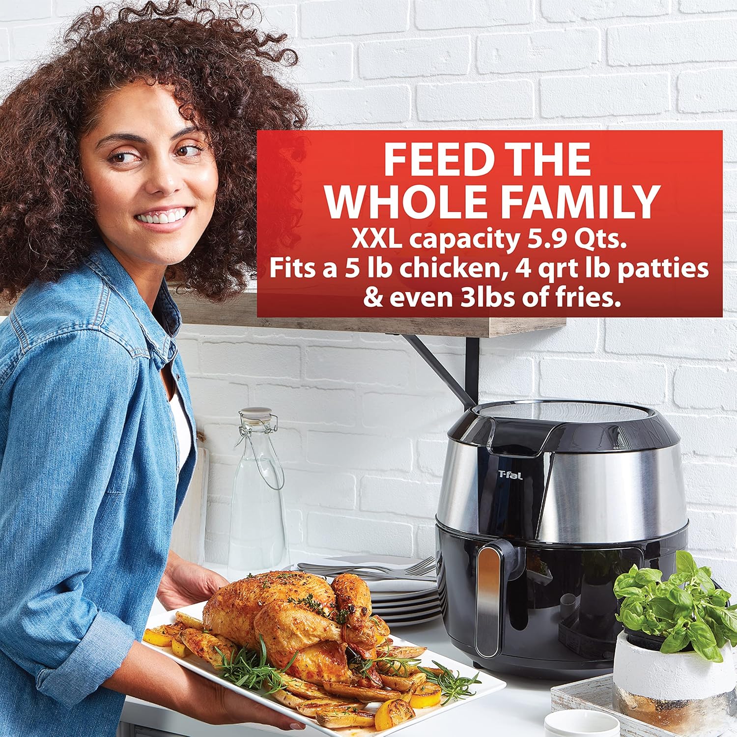 T-fal Easy Fry XXL Air Fryer & Grill Combo with One-Touch Screen, 8 Preset Programs, 5.9 quarts, Black & Stainless Steel detail 7