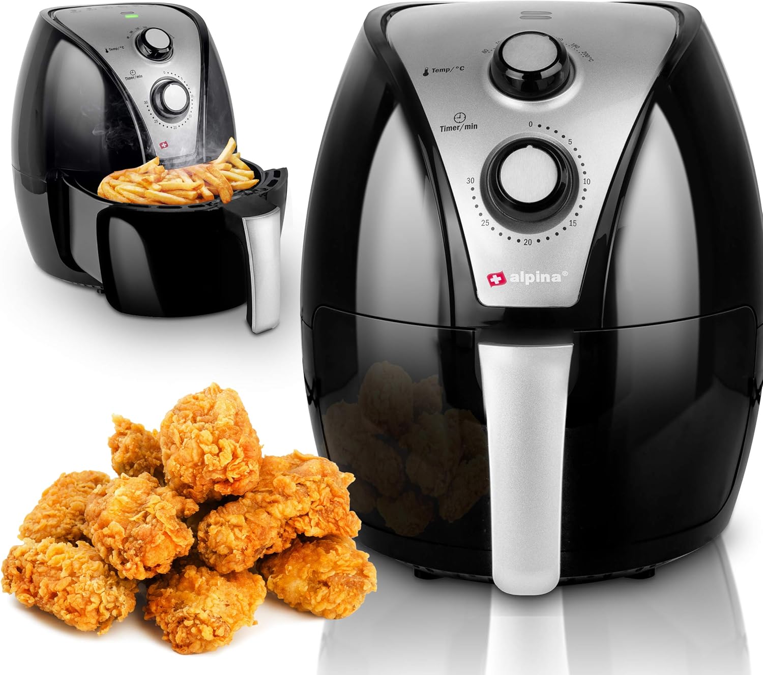 alpina Hot air fryer, fryer, roasting, frying, grilling, roasting and frying, up to 80% less fat, 2-4 people, 2.4 liters, black detail 2