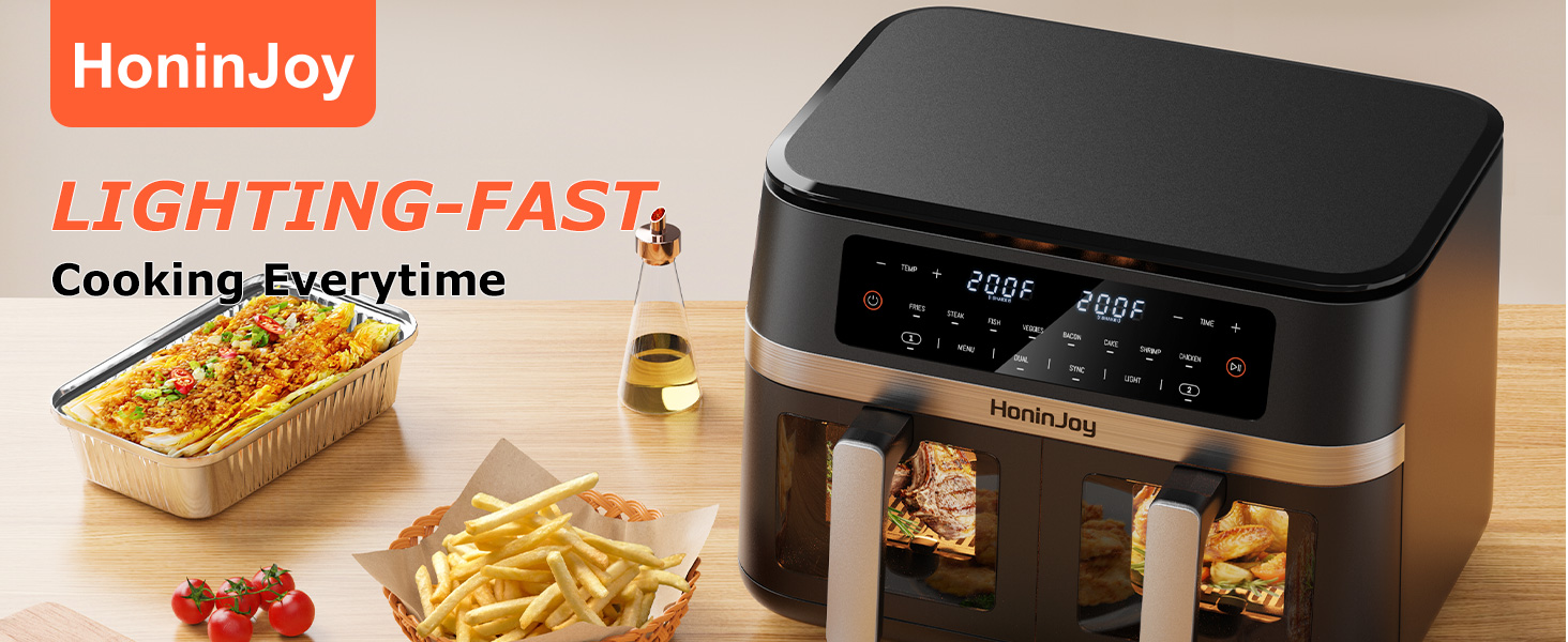 12QT Large Dual Basket Air Fryer with Viewing Window and 50pcs Paper Liners, 10-in-1 Digital Touchscreen Double Zone Air Fryers, SyncCook to Bake,Roast,Reheat,Broil, Nonstick Dishwasher Safe detail 1