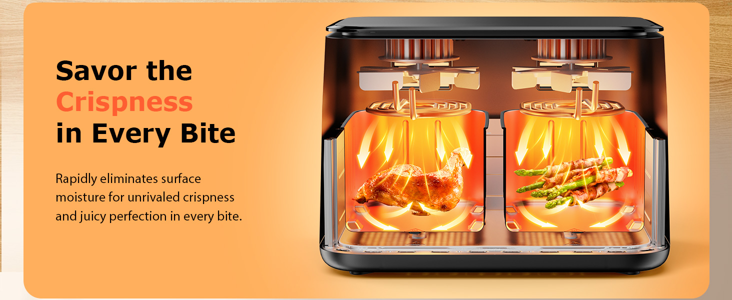 12QT Large Dual Basket Air Fryer with Viewing Window and 50pcs Paper Liners, 10-in-1 Digital Touchscreen Double Zone Air Fryers, SyncCook to Bake,Roast,Reheat,Broil, Nonstick Dishwasher Safe detail 3